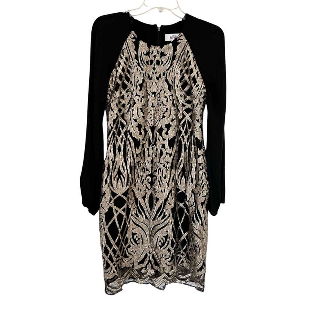BADGLEY MISCHKA BELLE Black and Gold embroidery Formal Event Party dress